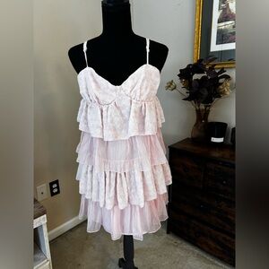 SHEIN Pink Lace Tiered Chemise